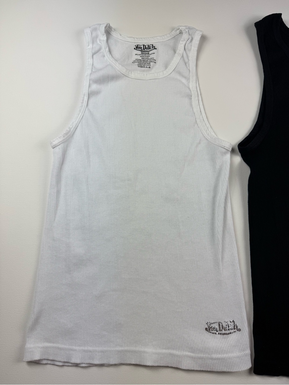 Von Dutch Women’s Tank Top Y2K Logo Layering Ribbed McBling Set of 2 Shirt M - Picture 4 of 8